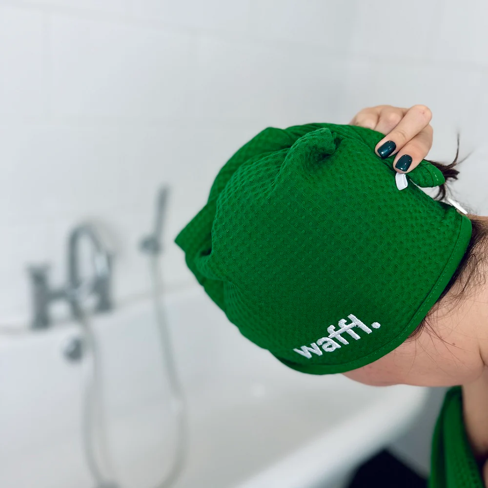 Bottle Green waffl hair wrap - Image 4