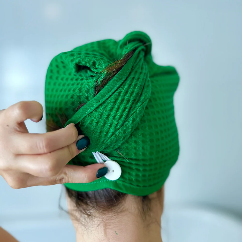 Bottle Green waffl hair wrap - Image 5