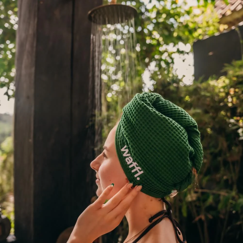 Bottle Green waffl hair wrap - Image 6