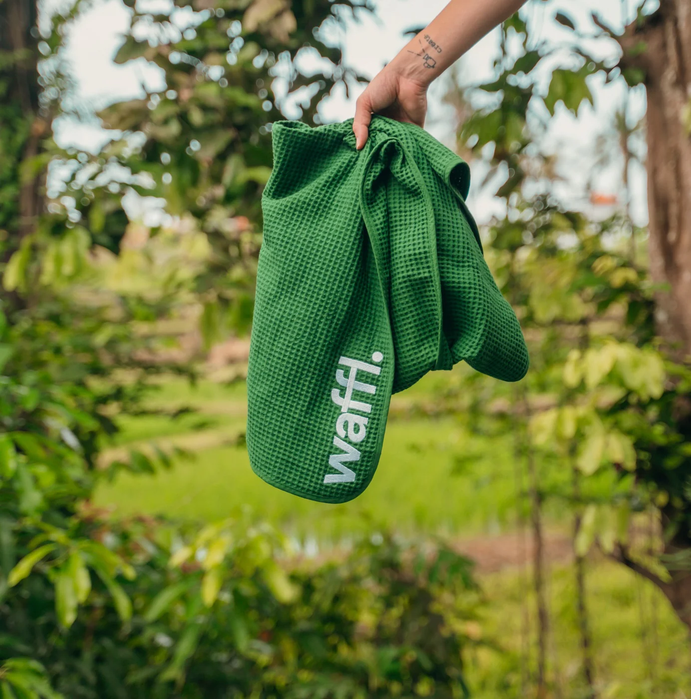 Bottle Green waffl towel - Image 5