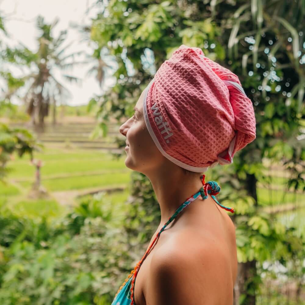 Flamingo Pink waffl hair wrap - Image 3