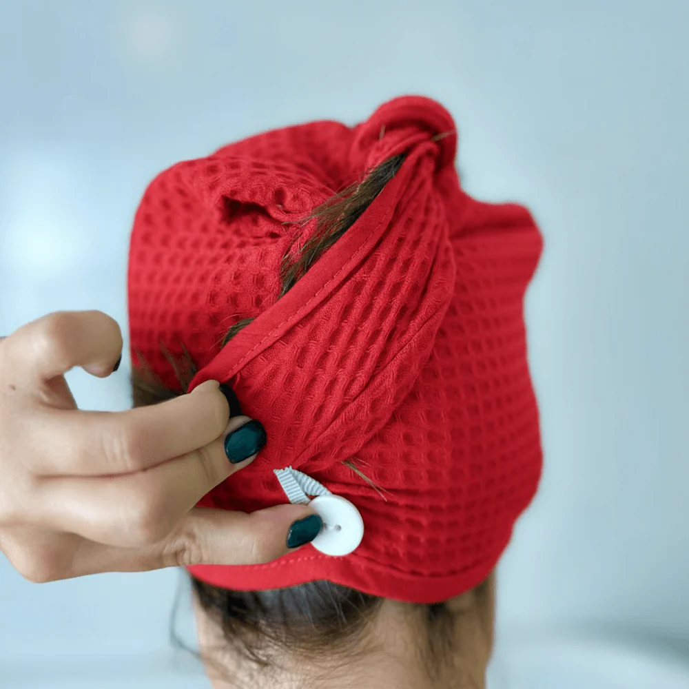 Red waffl hair wrap - Image 3