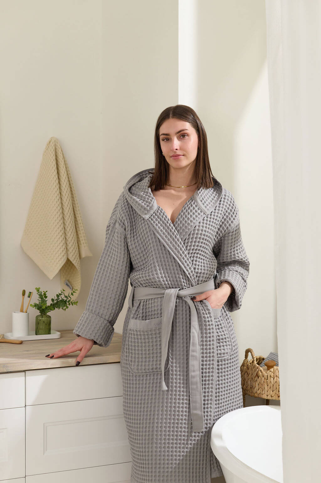 waffl Bath Robe - Stone Grey - Image 4